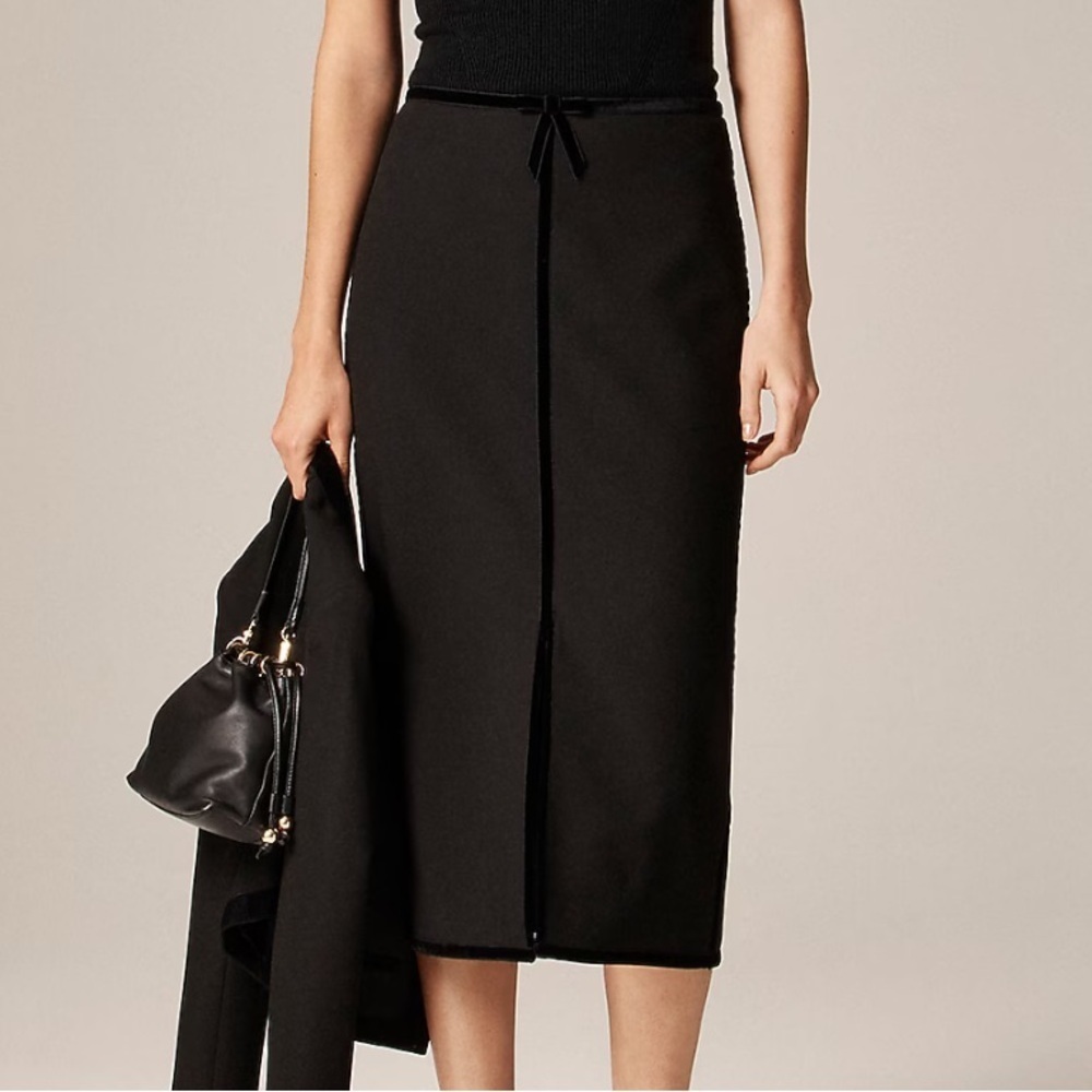 J crew Pencil midi skirt with velvet trim in four-season stretch